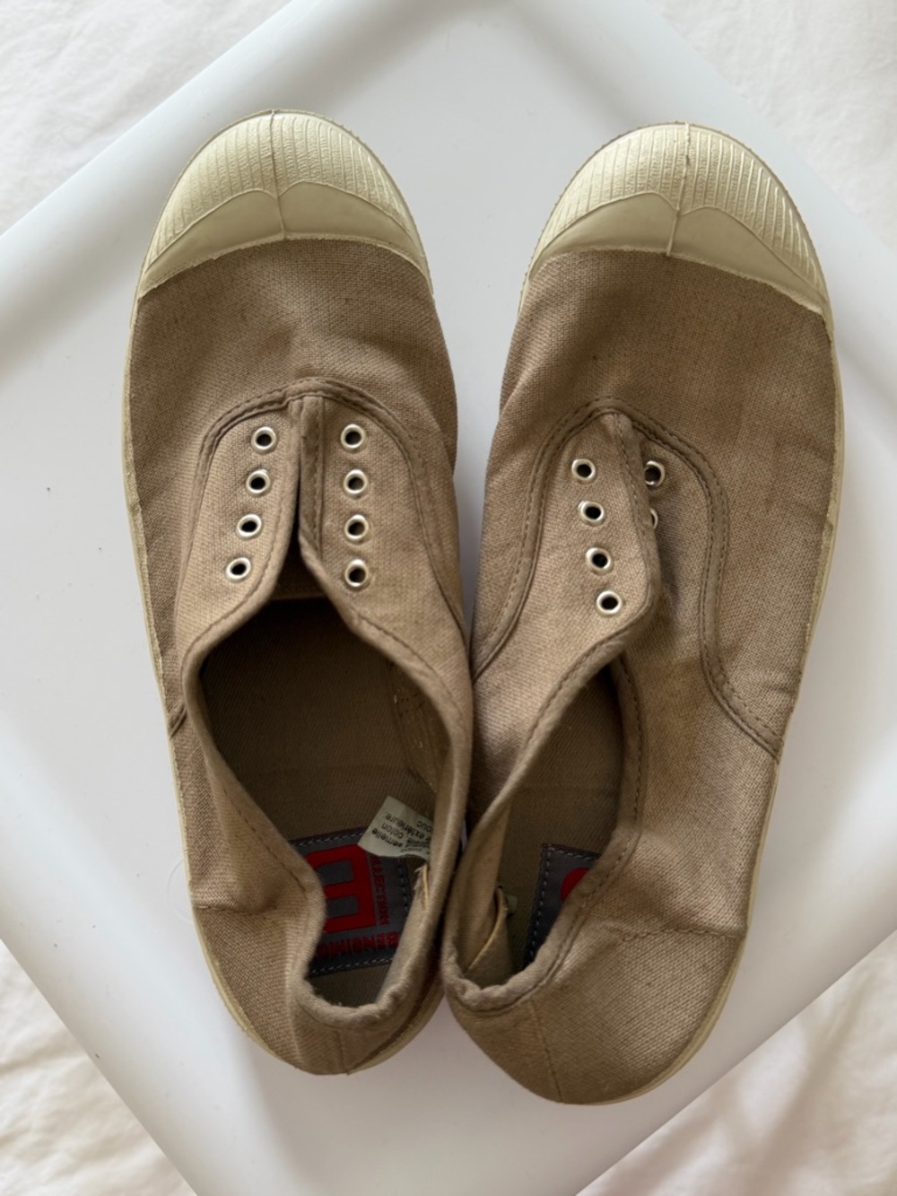 Bensimon Canvas Slip-On Sneakers in Beige & Off-White
